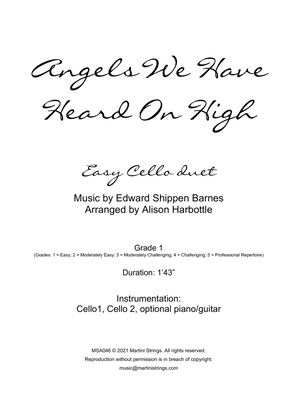 Book cover for Angels We Have Heard On High - easy cello duet
