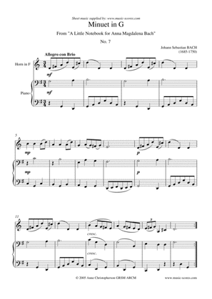 Book cover for Minuet in G - French Horn and Piano