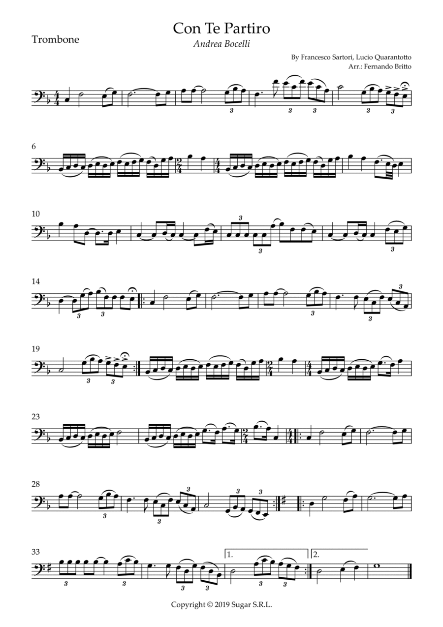 Con Te Partiro (time To Say Goodbye) Trombone Solo scores gallery preview page 1