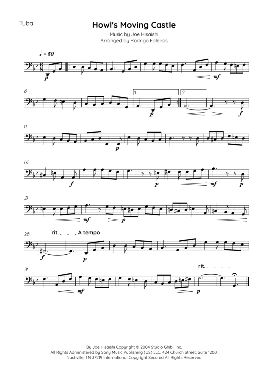 Howl's Moving Castle Tuba scores gallery preview page 1