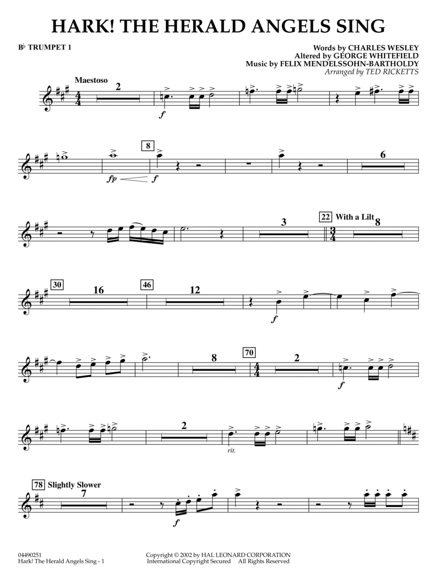 Hark! The Herald Angels Sing (arr. Ted Ricketts) - F Horn 1 & 2 Full Orchestra scores gallery preview page 1