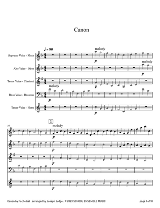 Canon by Pachelbel for Woodwind Quartet in Schools