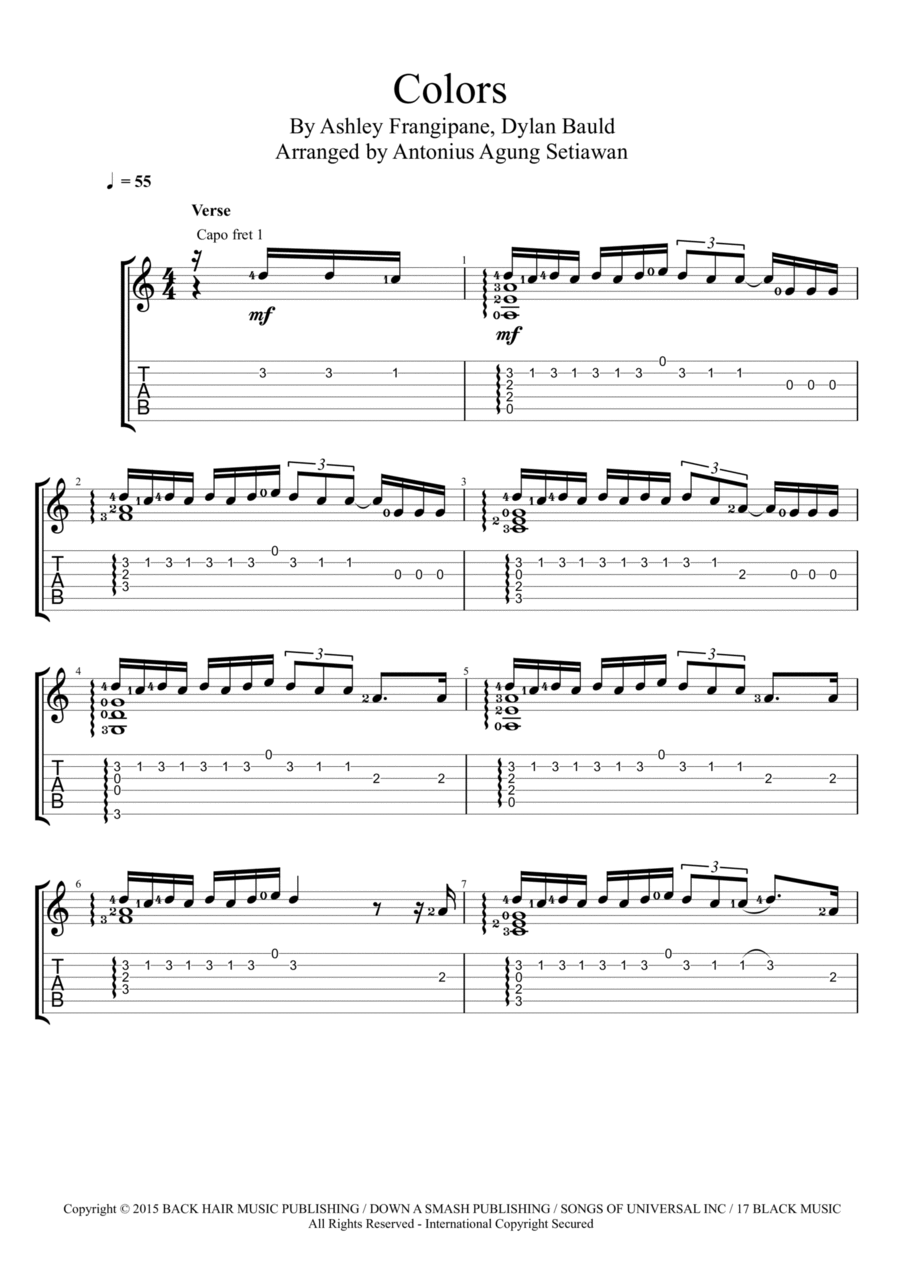 Colors Guitar Tablature scores gallery preview page 1