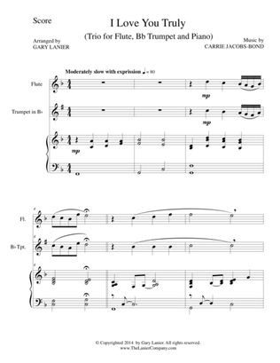 Book cover for I LOVE YOU TRULY (Trio – Flute, Bb Trumpet, and Piano with Score and Parts)