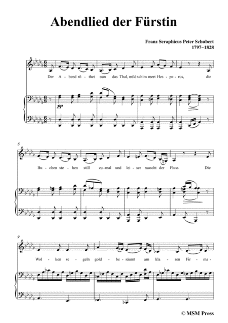 Schubert-Abendlied der Fürstin,in D flat Major,for Voice and Piano Voice Solo scores gallery preview page 3
