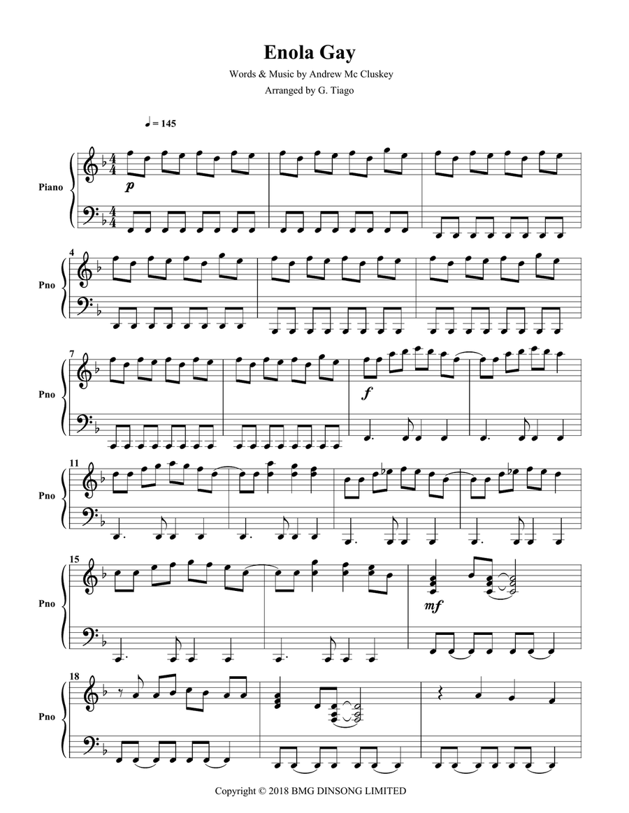 Enola Gay Piano Solo scores gallery preview page 1