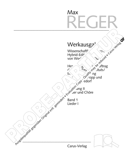 Reger Edition of Work, vol. II/1: Songs I (1889-1899)