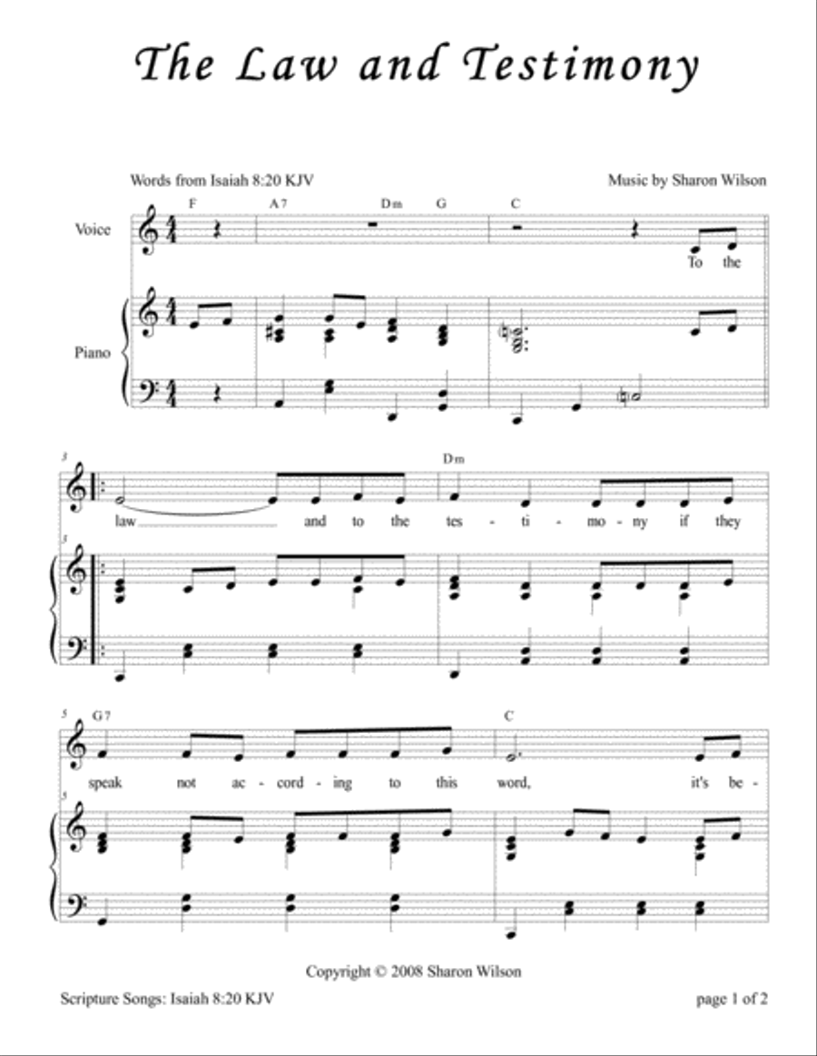 The Law and Testimony (Isaiah 8:20) Piano, Vocal, Guitar scores gallery preview page 2