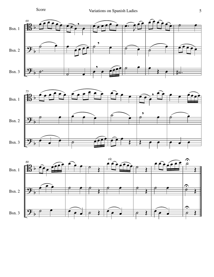 Variations on Spanish Ladies for 3 bassoons Bassoon Solo scores gallery preview page 5