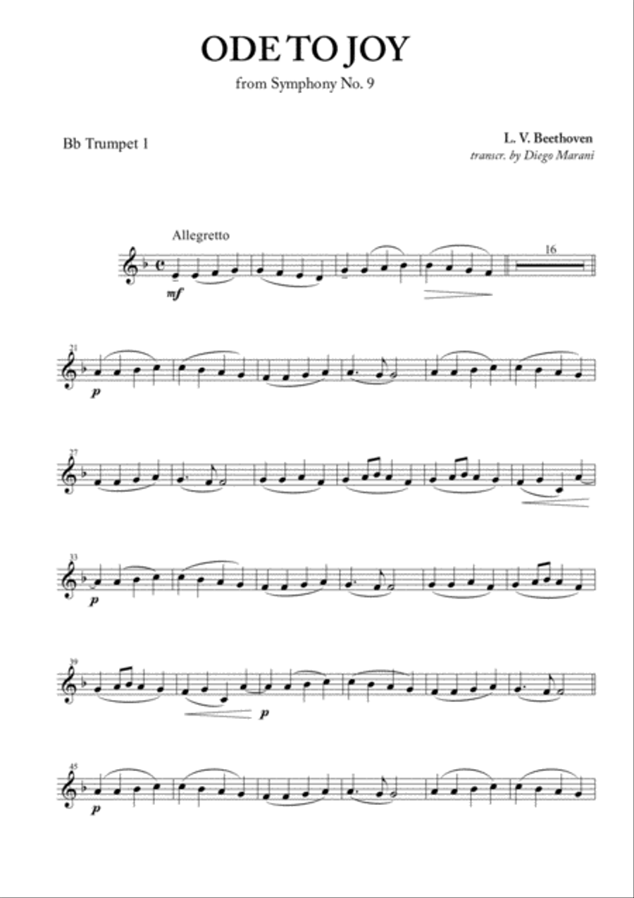Ode To Joy (from Symphony No. 9) for Brass Quintet Brass Quintet scores gallery preview page 1