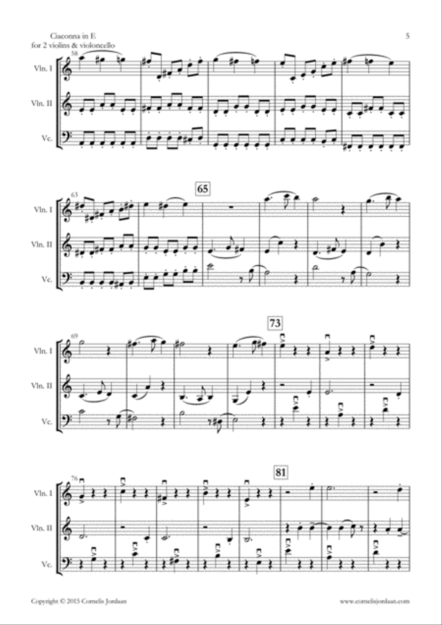 Ciaconna in e minor, for 2 violins & violoncello String Trio scores gallery preview page 5