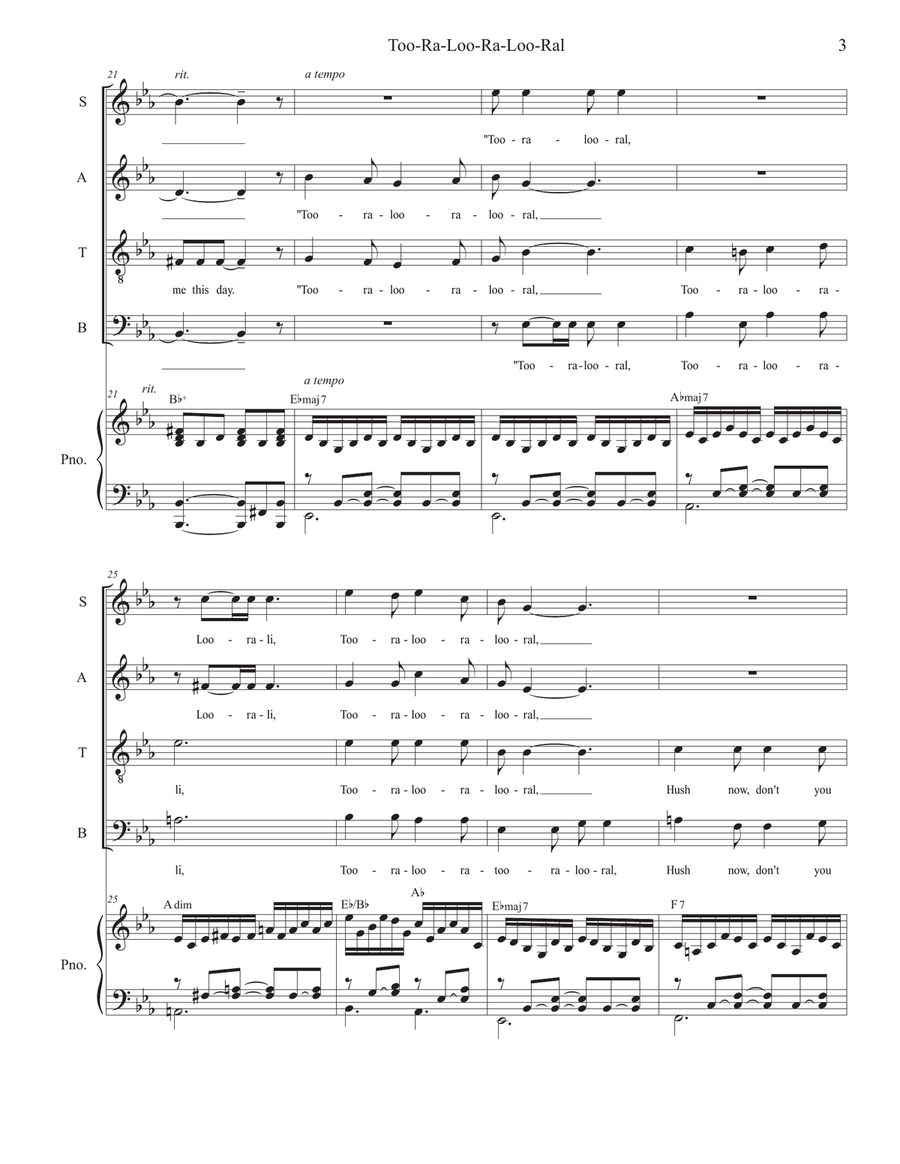 Too-Ra-Loo-Ra-Loo-Ral (That's an Irish Lullaby) (for SATB) 4-Part scores gallery preview page 3