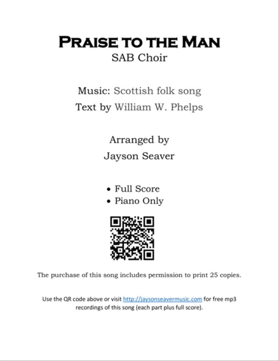 Praise to the Man (SAB) Praise to the Man (SAB) 3-Part scores gallery preview page 1
