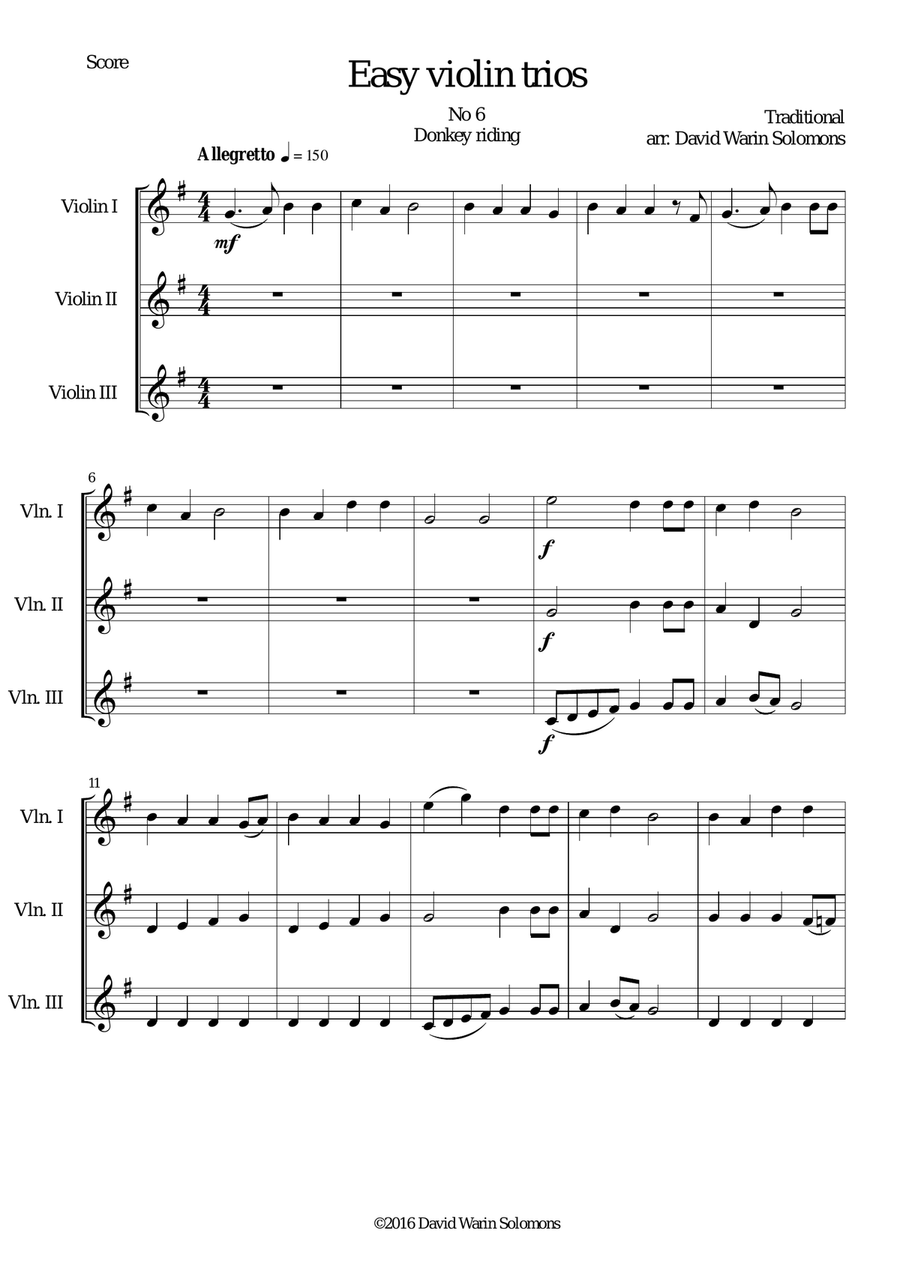 Donkey Riding for violin trio Violin Solo scores gallery preview page 1
