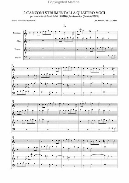2 Instrumental four-part Canzonas (Verona 1599) for Recorder Quartet (SATB)