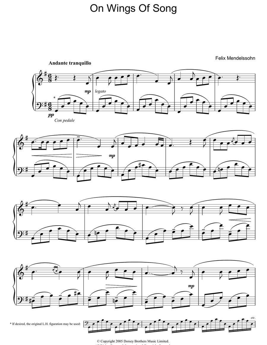 On Wings Of Song Easy Piano scores gallery preview page 1