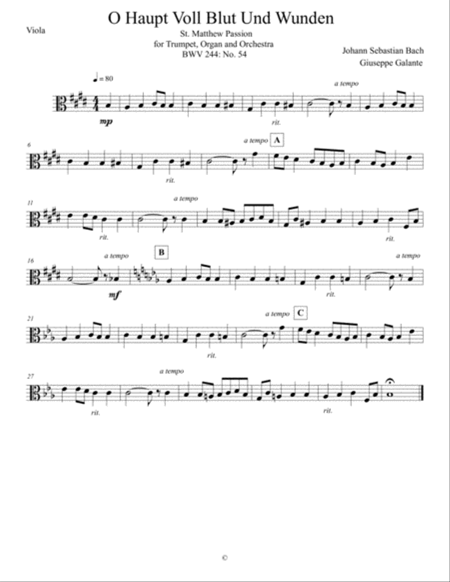 O Haupt Voll Blut Und Wunden: St. Matthew Passion for Trumpet, Organ and Orchestra, BWV 244: No. 54 Chamber Orchestra scores gallery preview page 3