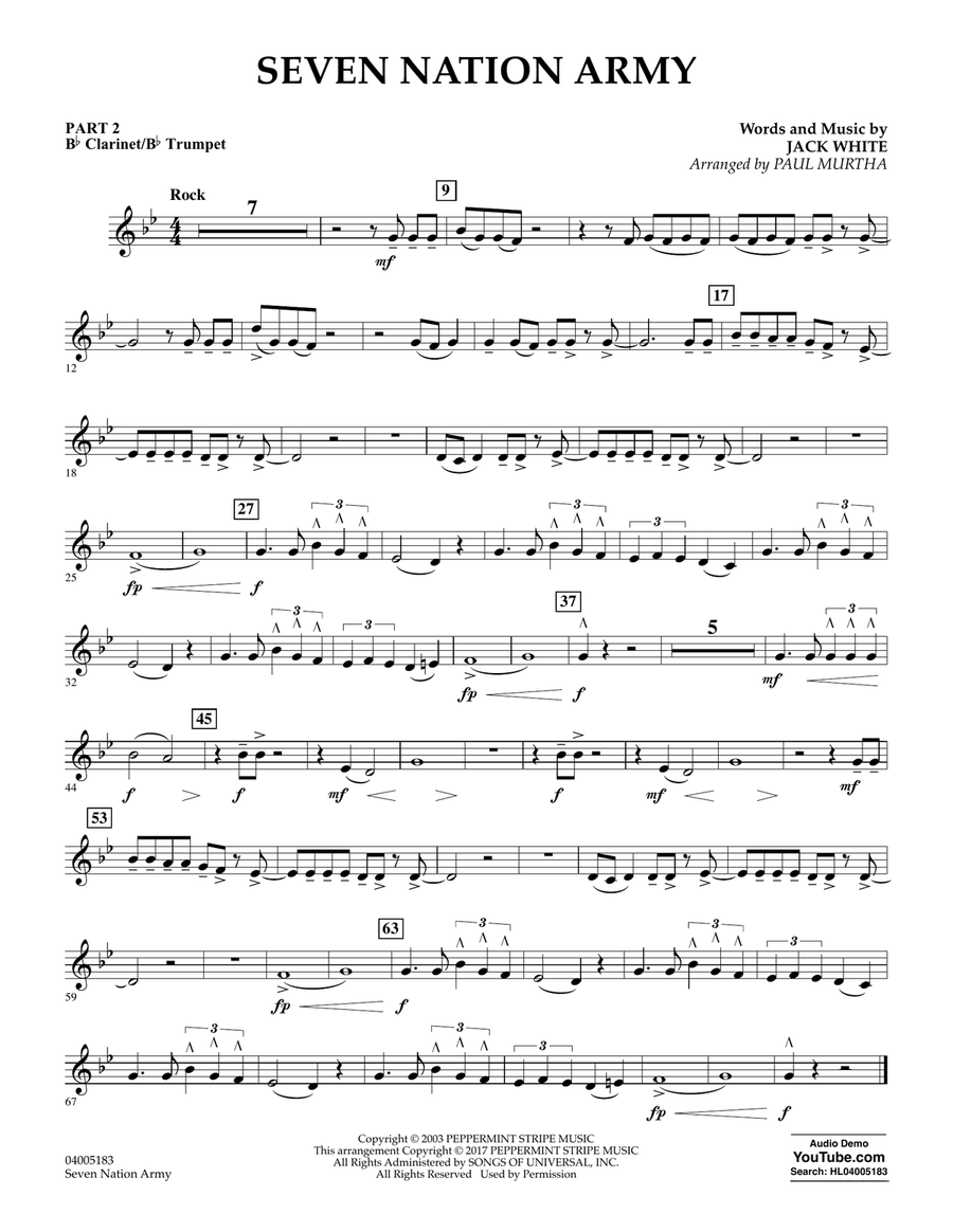 Seven Nation Army - Pt.2 - Bb Clarinet/Bb Trumpet Concert Band scores gallery preview page 1