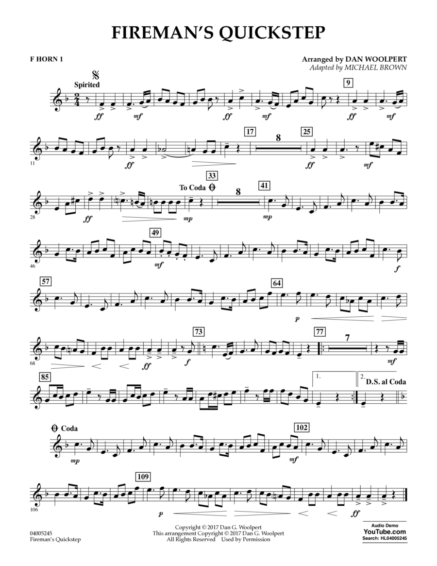 Fireman's Quickstep - F Horn 1 Horn scores gallery preview page 1