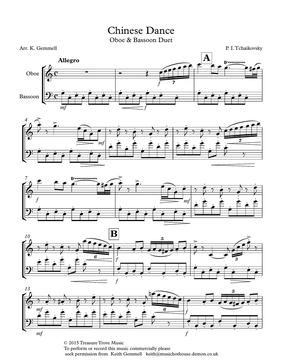 Chinese Dance Nutcracker Suite Oboe bassoon Duet by Keith Gemmell Woodwind Duet Digital Sheet Music Sheet Music Plus