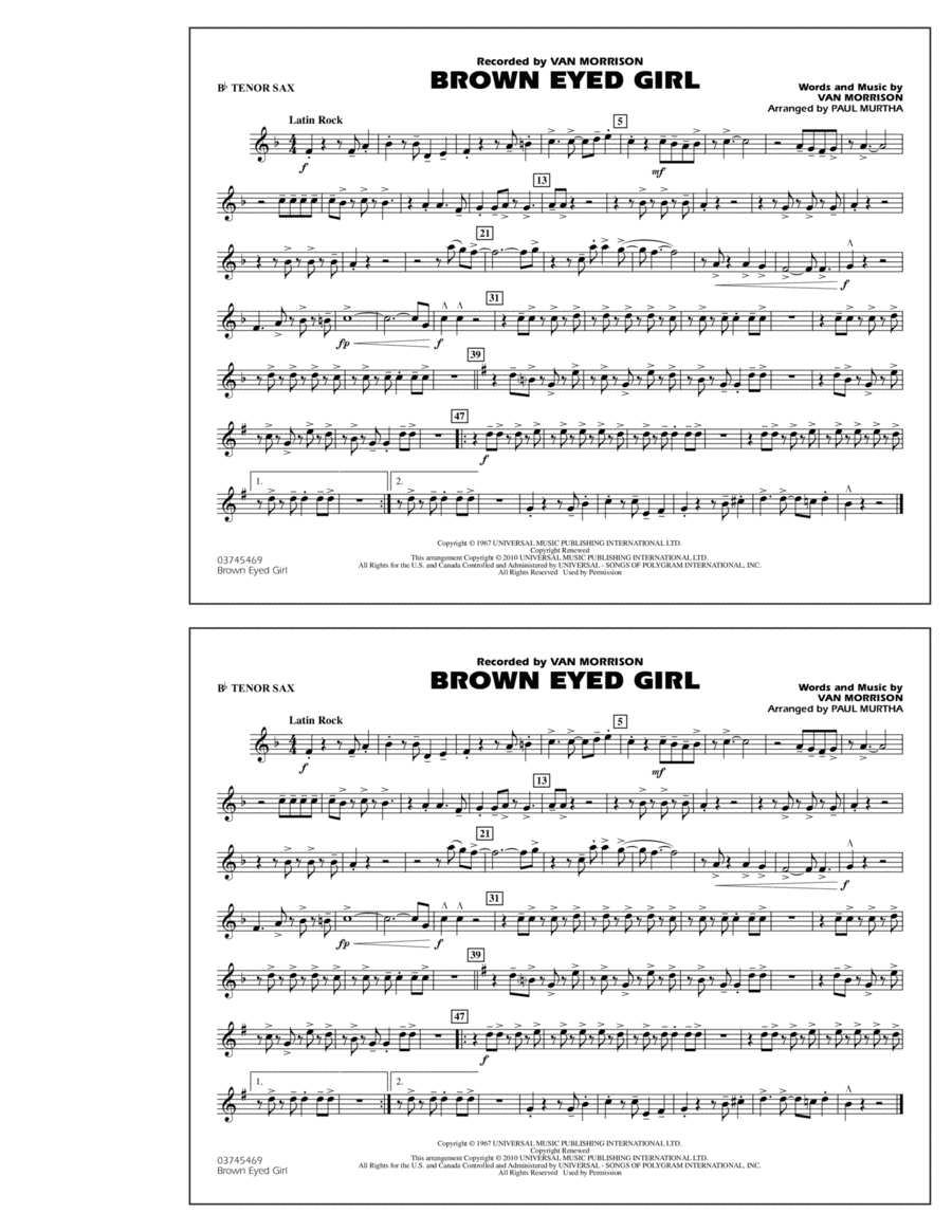 Brown Eyed Girl - Bb Tenor Sax Marching Band scores gallery preview page 1