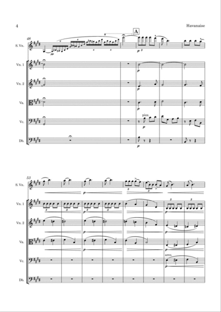 Saint-Saens Havanaise for Solo Violin and String Orchestra String Orchestra scores gallery preview page 5