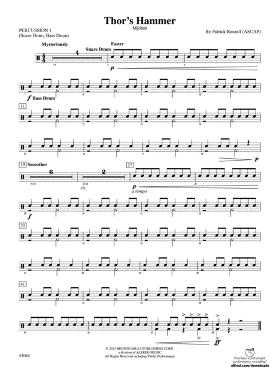 Thor's Hammer: 1st Percussion Concert Band scores gallery preview page 1