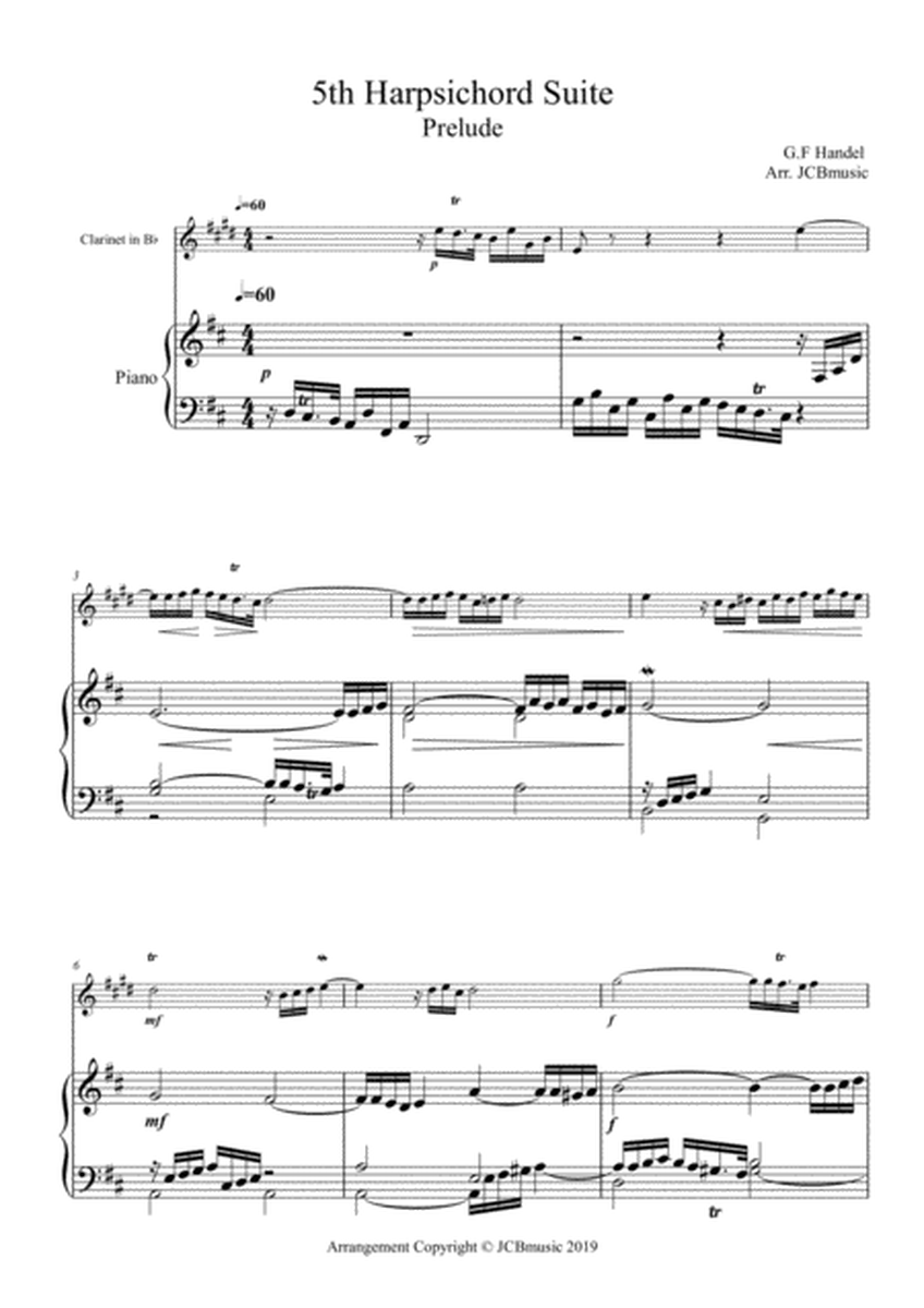 Prelude from 5th Harpsichord suite Arrangement for Clarinet in Bb and piano image number null