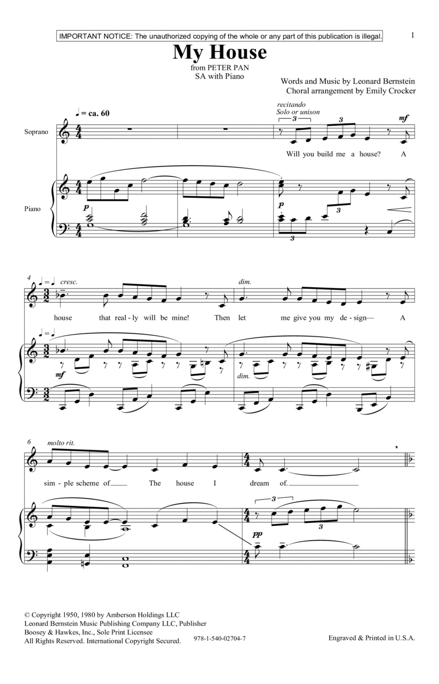 My House (from Peter Pan Suite) (arr. Emily Crocker) SA scores gallery preview page 1