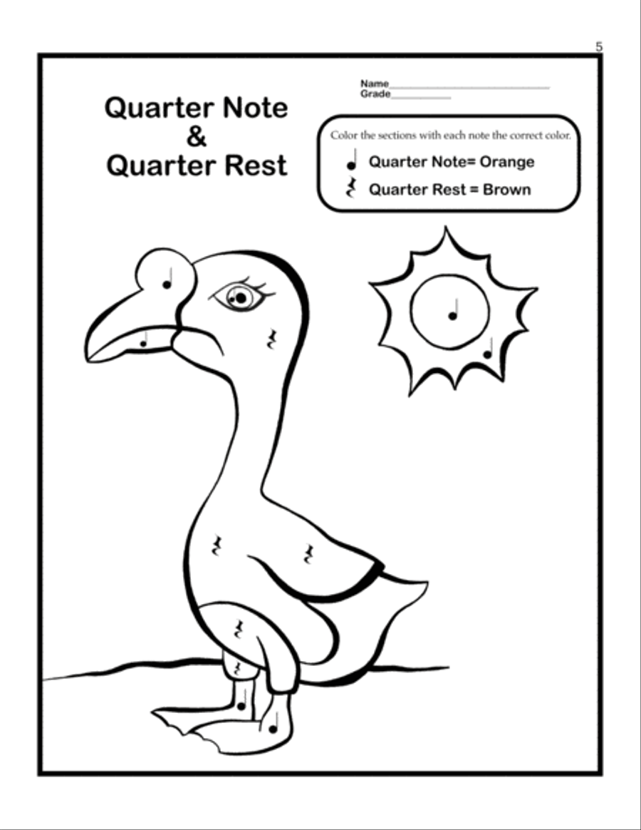 Learn Music Through Coloring Notes, Rests, and Meter: Birds Piano Method scores gallery preview page 5