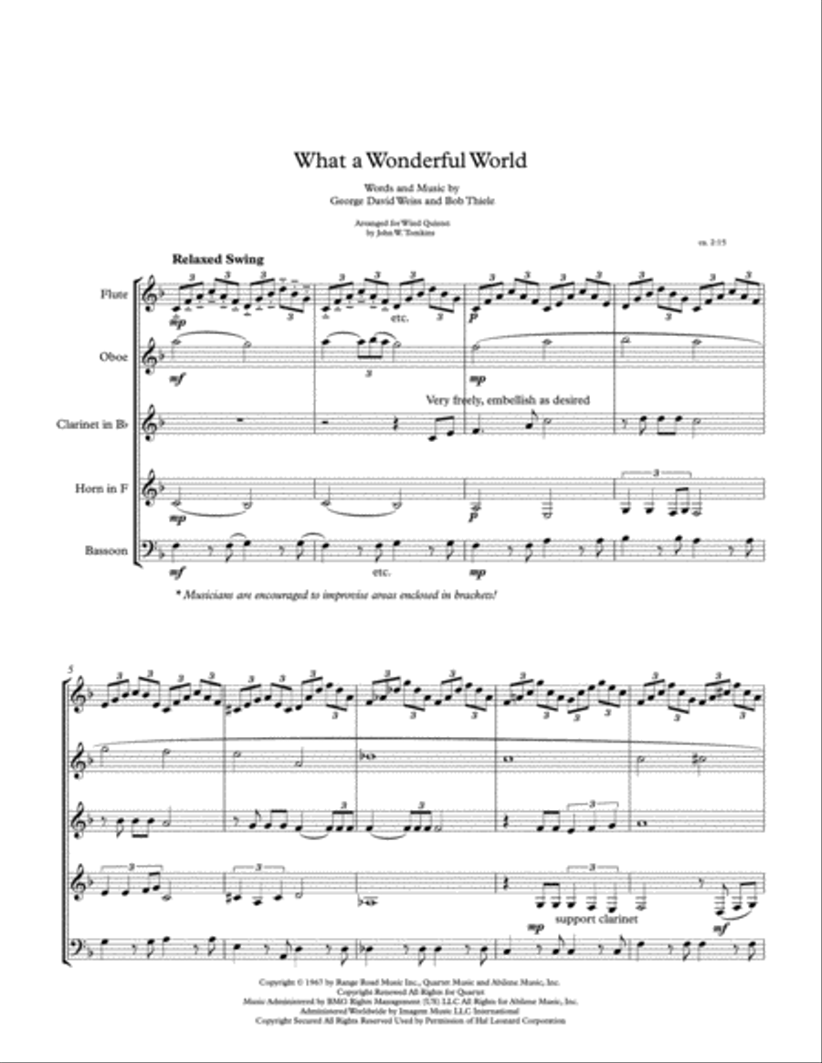What A Wonderful World Woodwind Quintet scores gallery preview page 2