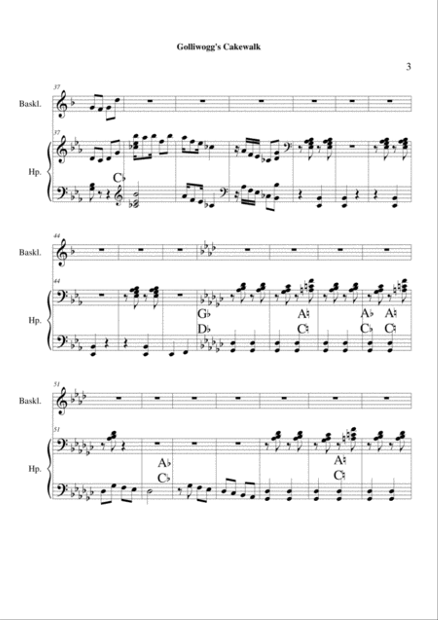 Golliwog's Cakewalk (Debussy) - clarinet & harp Clarinet scores gallery preview page 3