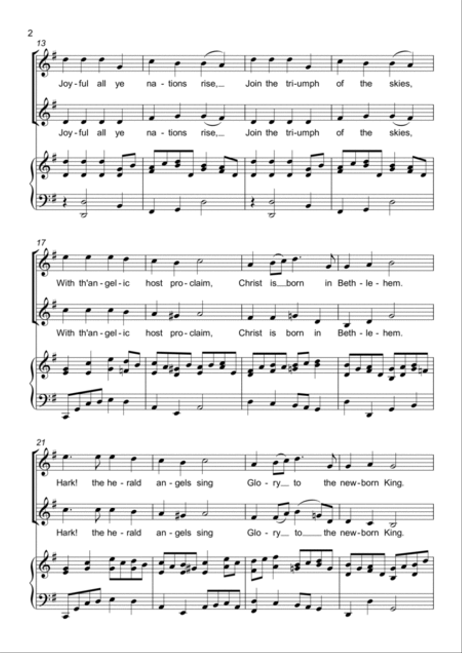 Hark! The Herald Angels Sing (Hark the Herald) - Two part choir - SA - Upper Voices SA scores gallery preview page 2