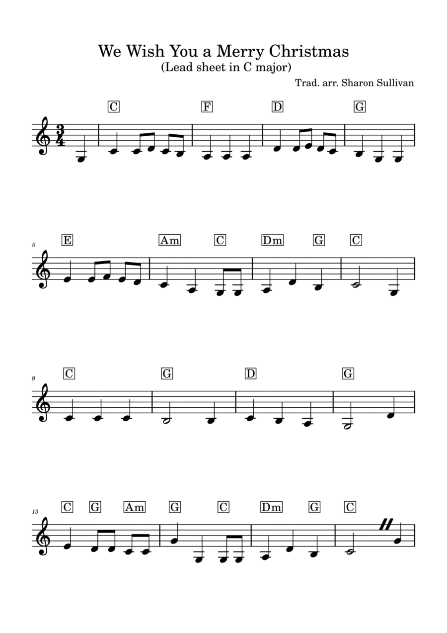 We Wish You a Merry Christmas (large print lead sheet in C with low and higher octave) Easy Piano scores gallery preview page 1