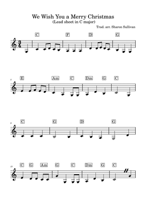 We Wish You a Merry Christmas (large print lead sheet in C with low and higher octave)