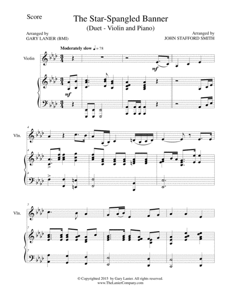 THE STAR-SPANGLED BANNER (Duet – Violin and Piano/Score and Parts) image number null