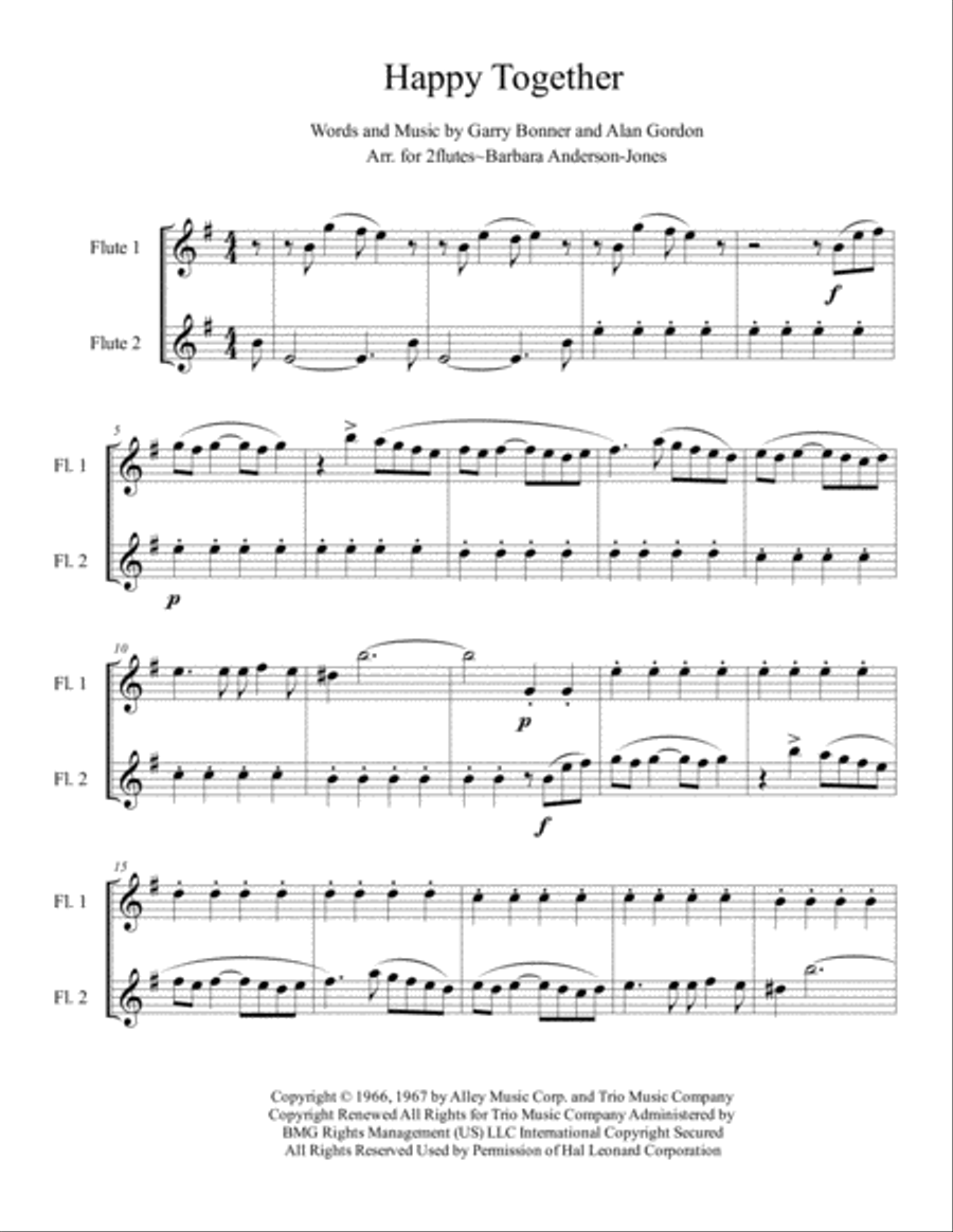 Happy Together Happy Together Flute Duet scores gallery preview page 1