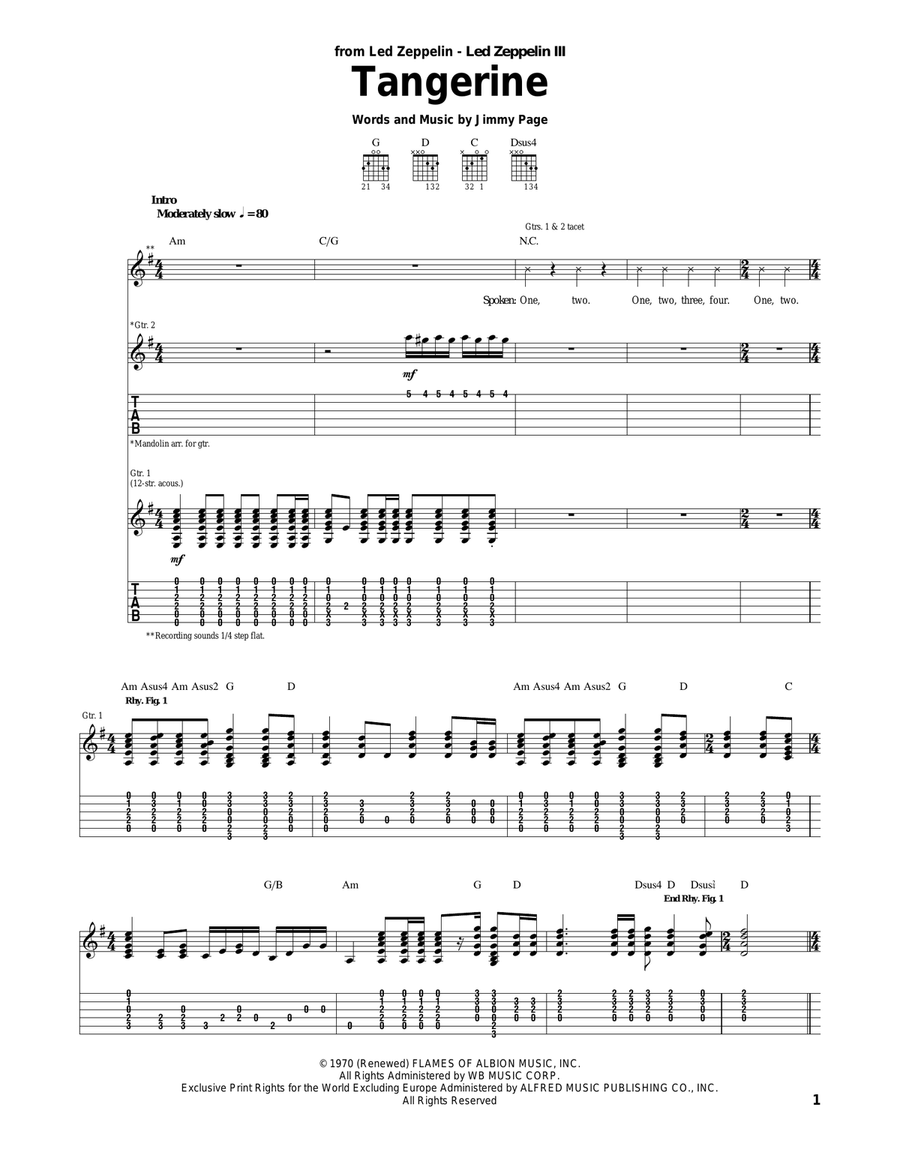 Tangerine Tangerine Acoustic Guitar scores gallery preview page 1