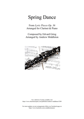Book cover for Spring Dance from Lyric Pieces op. 38 arranged for Clarinet and Piano