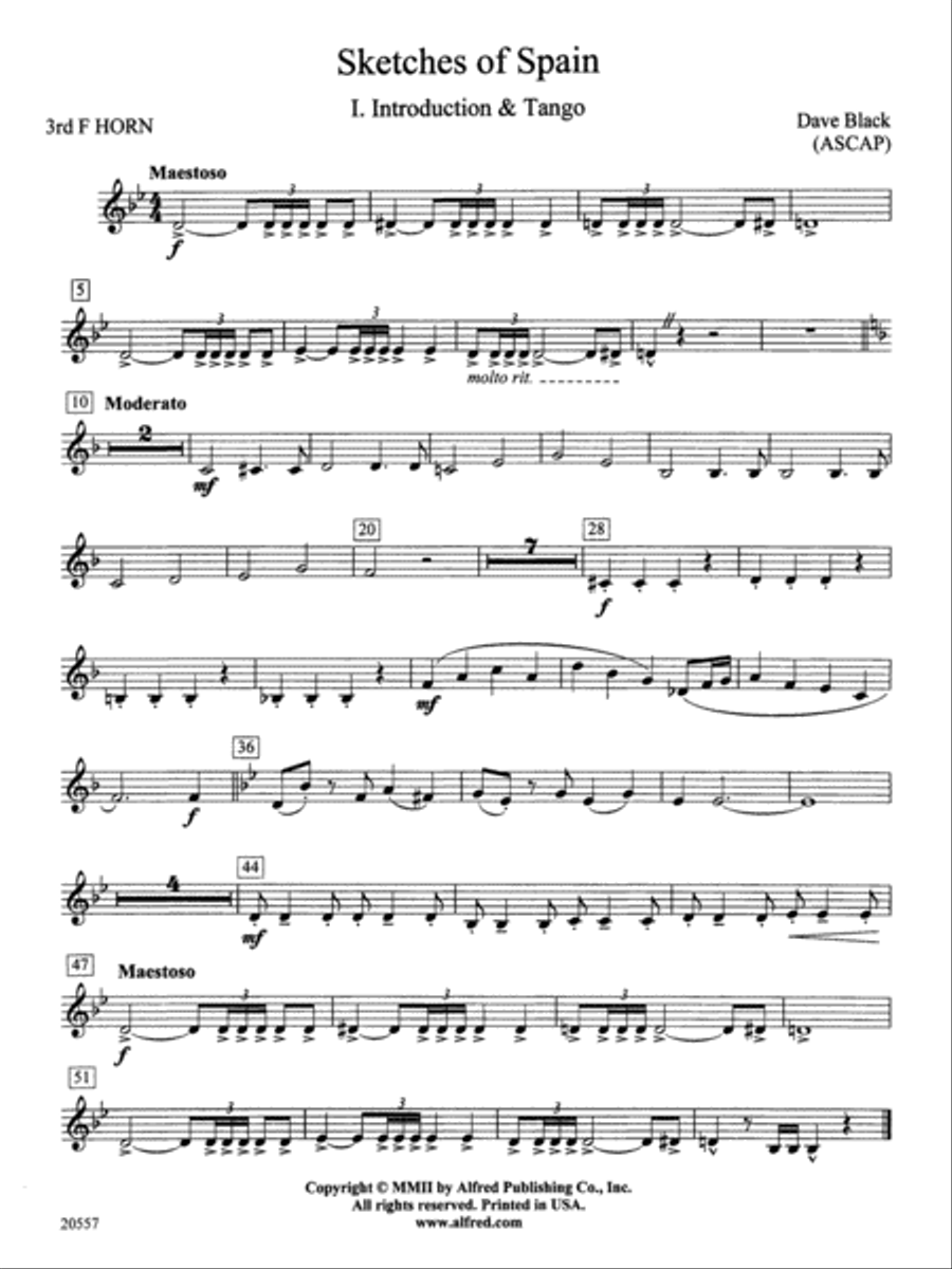 Sketches of Spain: 3rd F Horn Concert Band scores gallery preview page 1