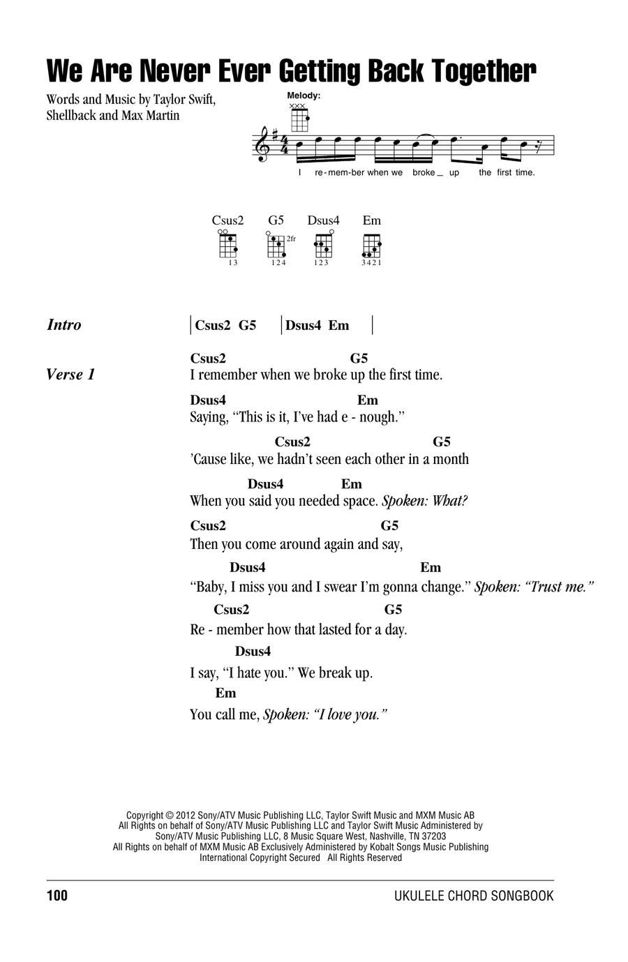 We Are Never Ever Getting Back Together Ukulele scores gallery preview page 1
