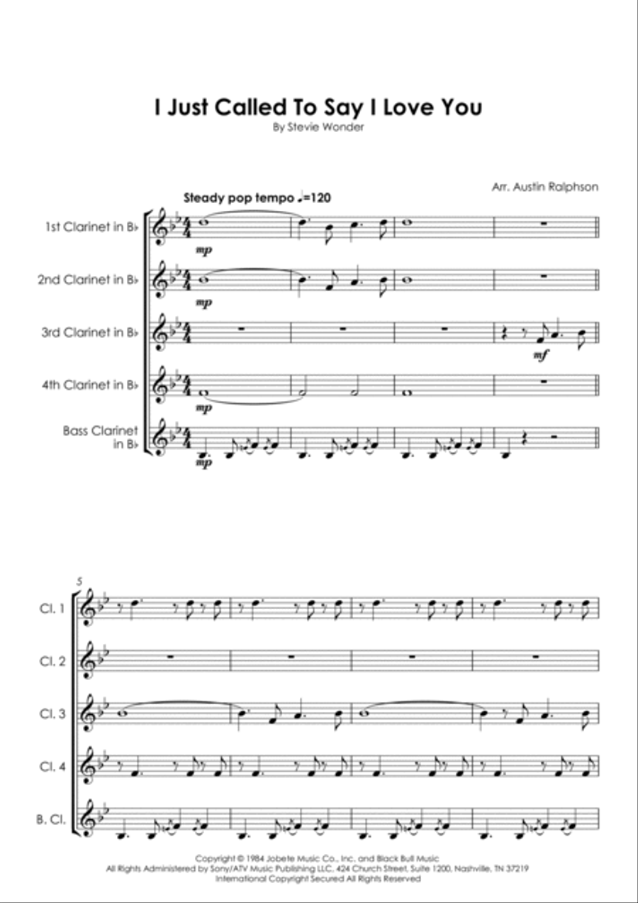 I Just Called To Say I Love You Clarinet Quintet scores gallery preview page 3