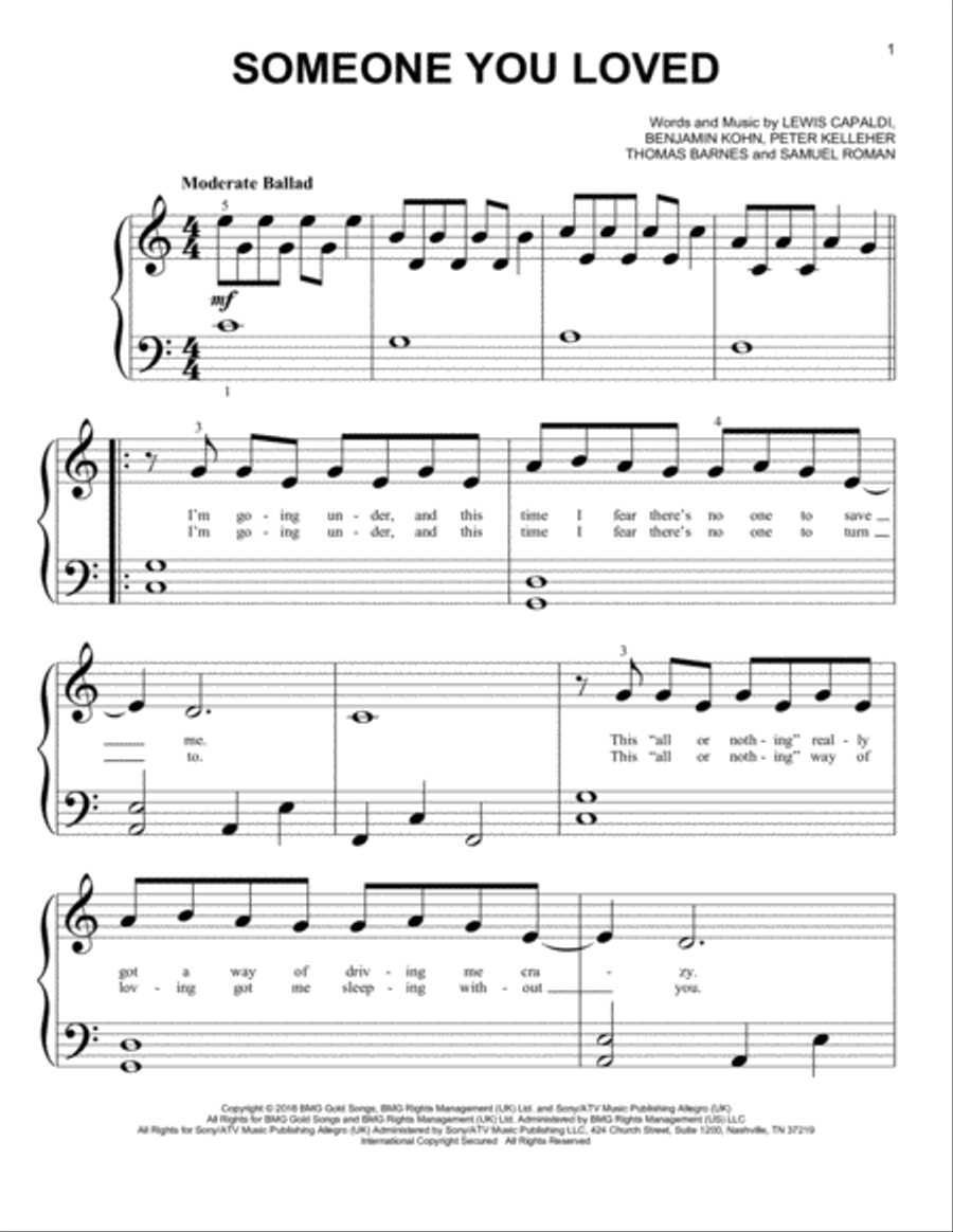 Someone You Loved Easy Piano scores gallery preview page 1