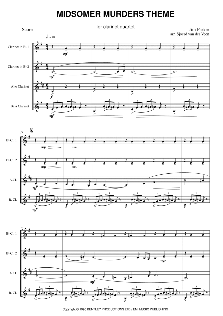 Midsomer Murders (main Title/cues) Woodwind Ensemble scores gallery preview page 1