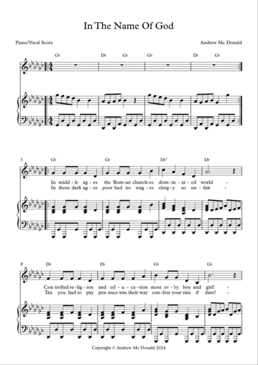 In The Name Of God Piano, Vocal, Guitar scores gallery preview page 2