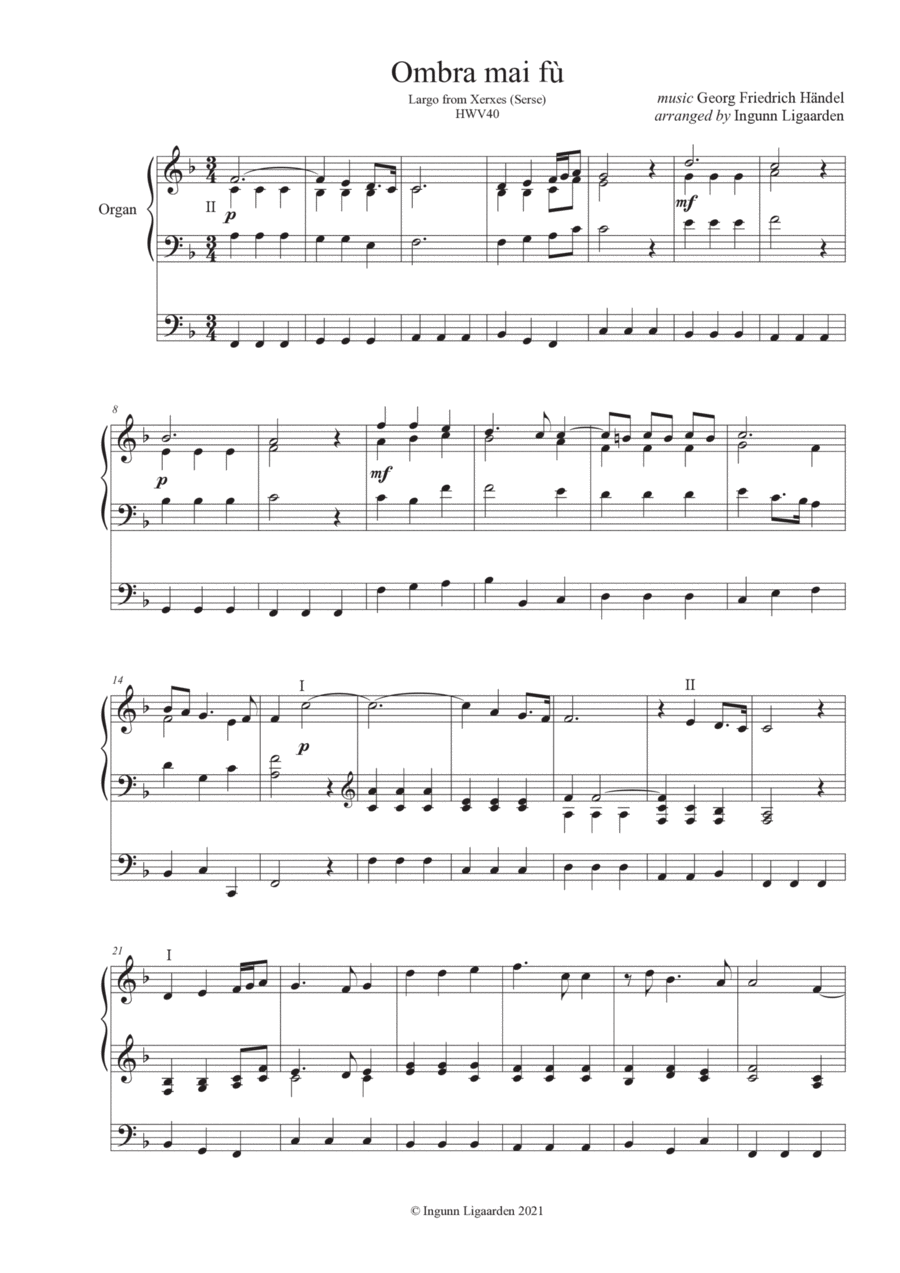 Ombra mai fu - Largo from Xerxes (Handel) - for Organ Solo Organ Solo scores gallery preview page 1