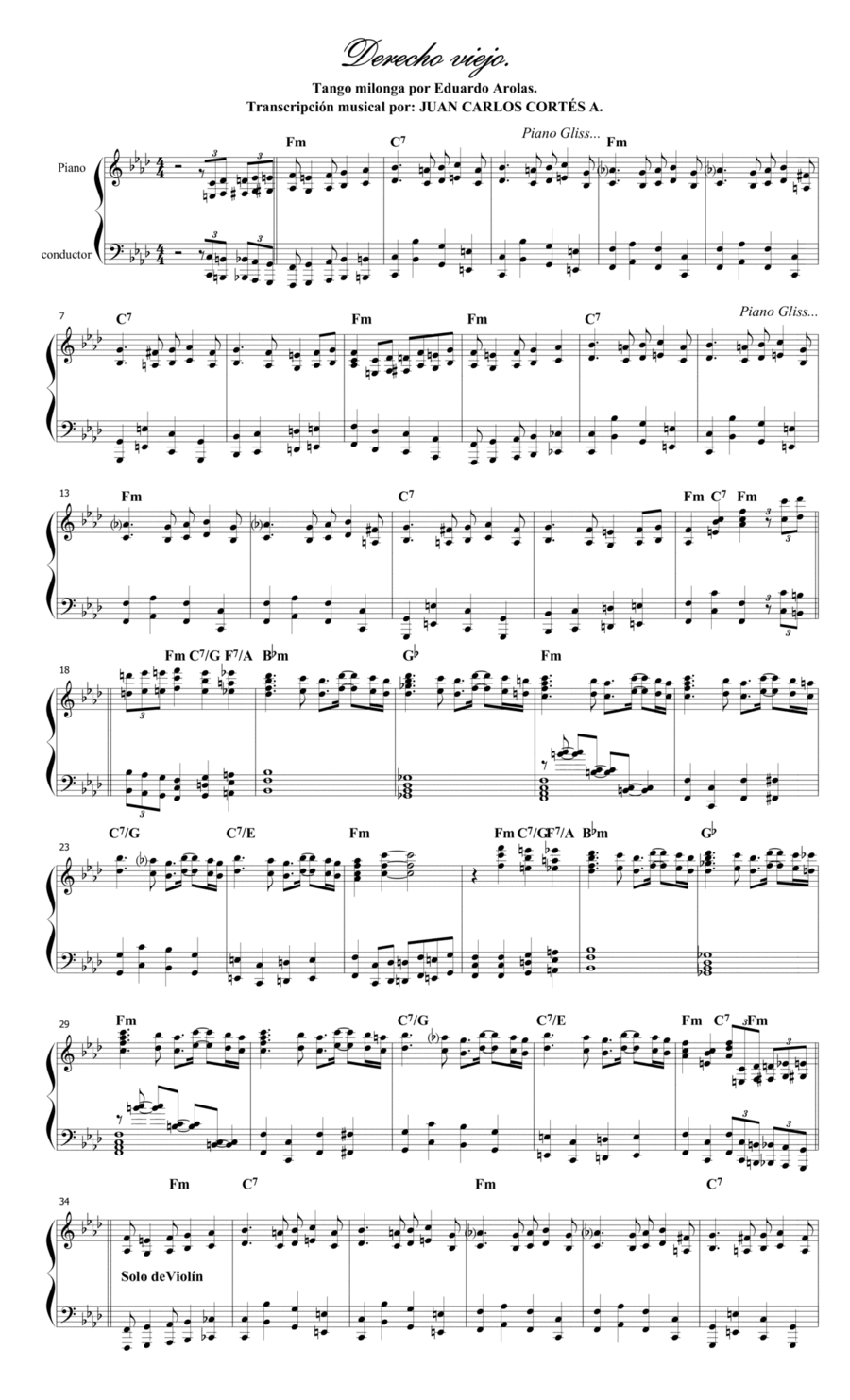 Derecho viejo. Tango por Lorenzo Arola (Eduardo Arolas). Piano Solo scores gallery preview page 1