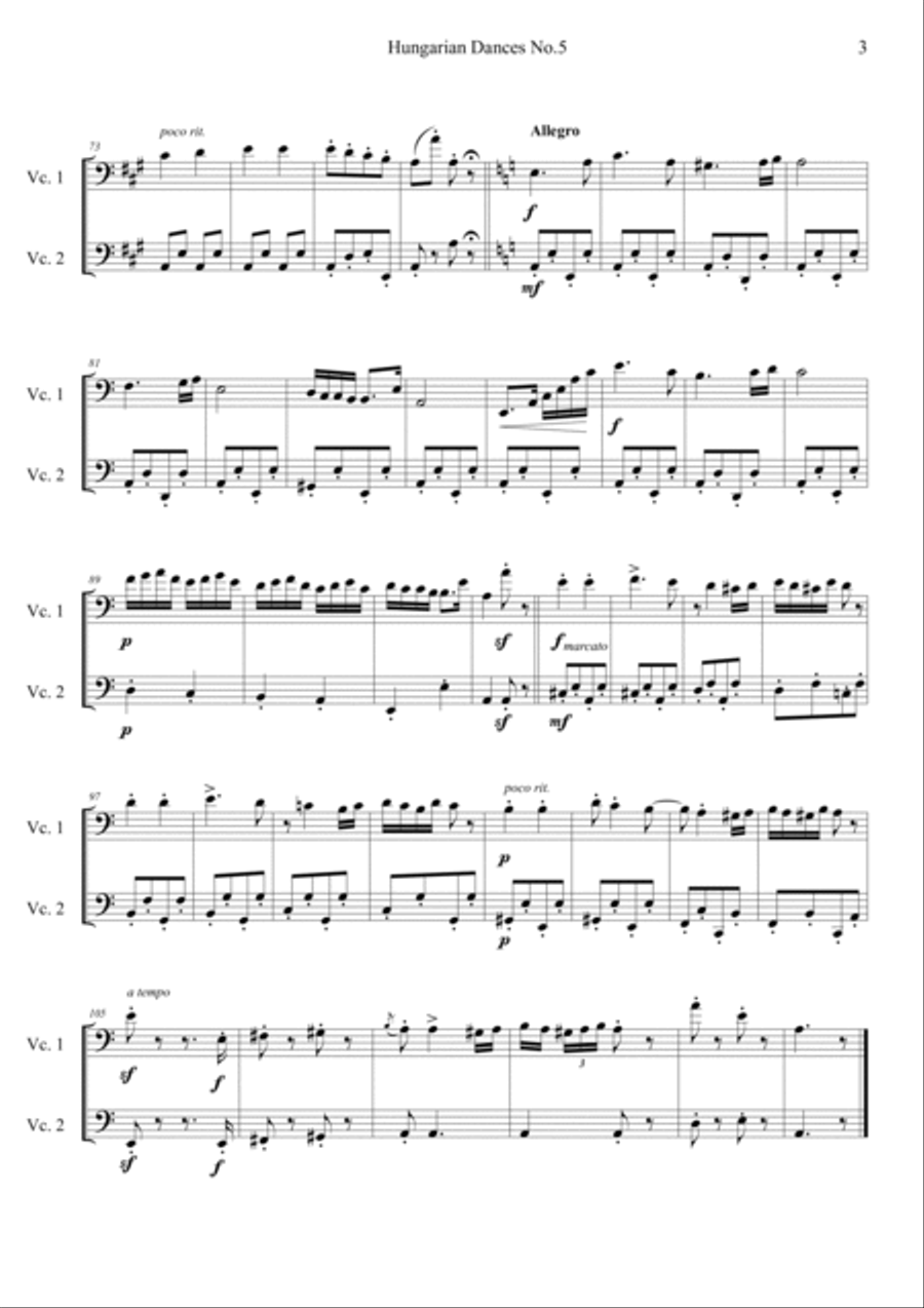 Hungarian Dances No.5 in A minor String Duet scores gallery preview page 3