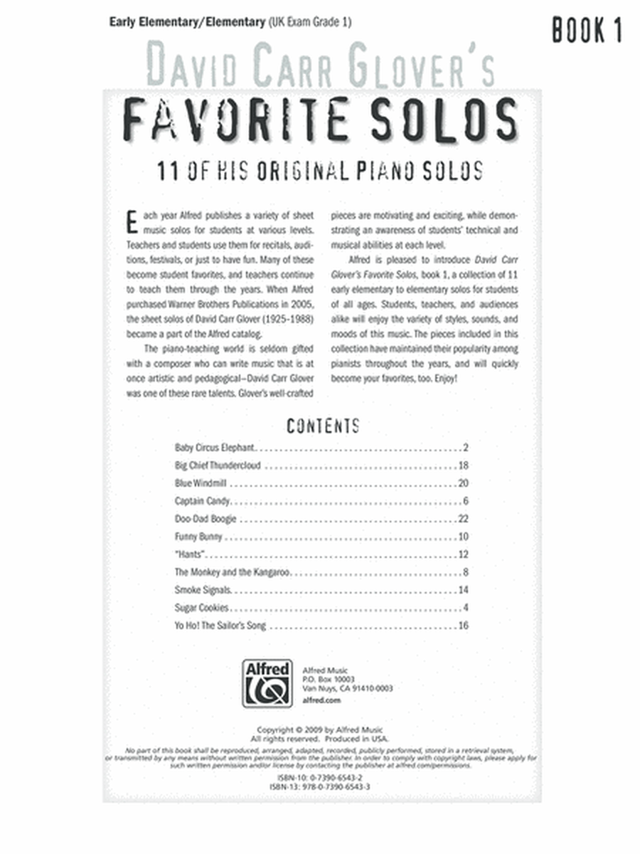 David Carr Glover's Favorite Solos, Book 1