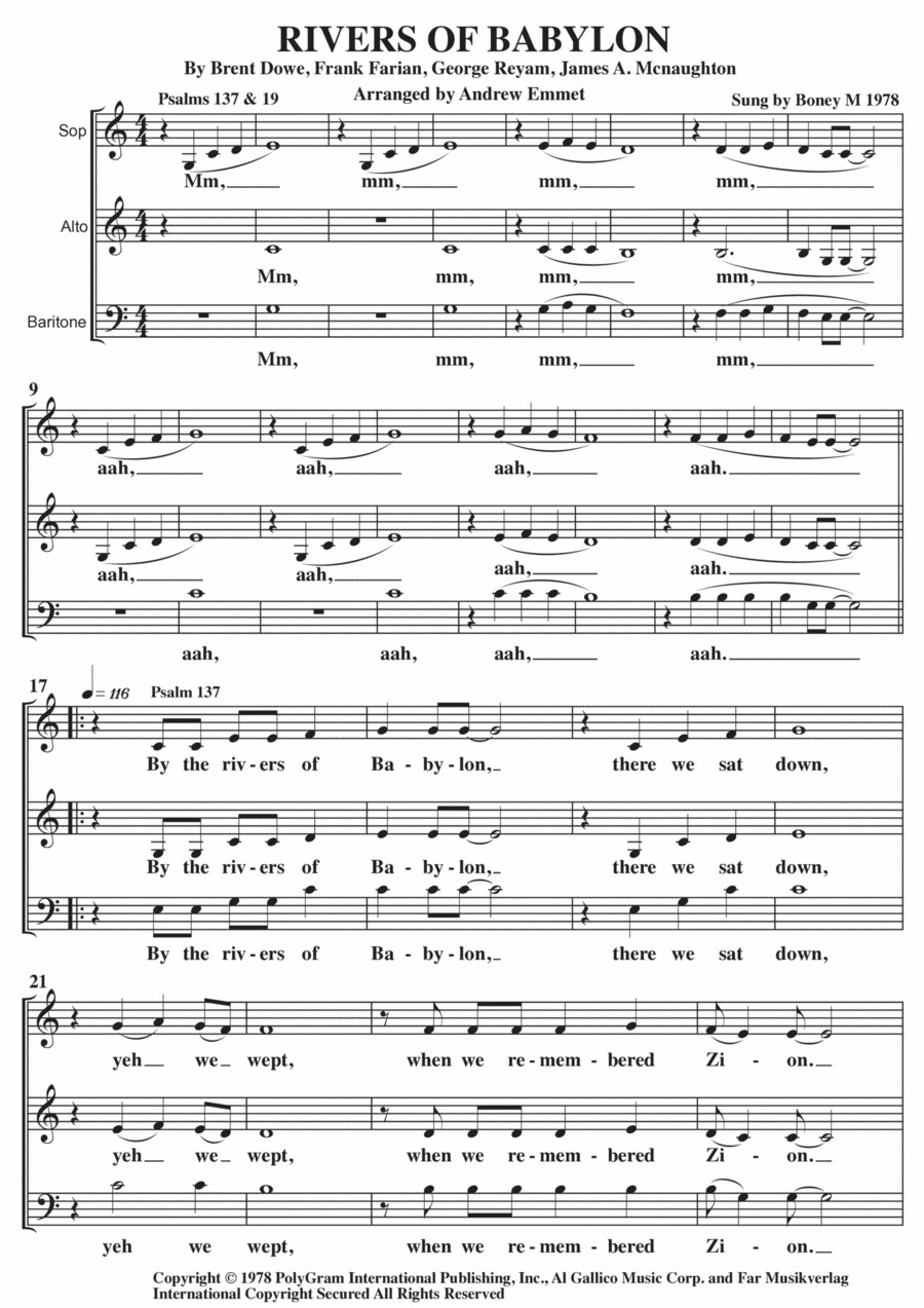 Rivers Of Babylon 3-Part scores gallery preview page 1